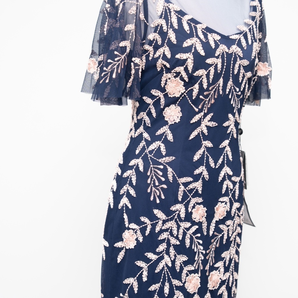 Adrianna Papell Beaded Flutter Sleeve Dress - Picture 16 of 16